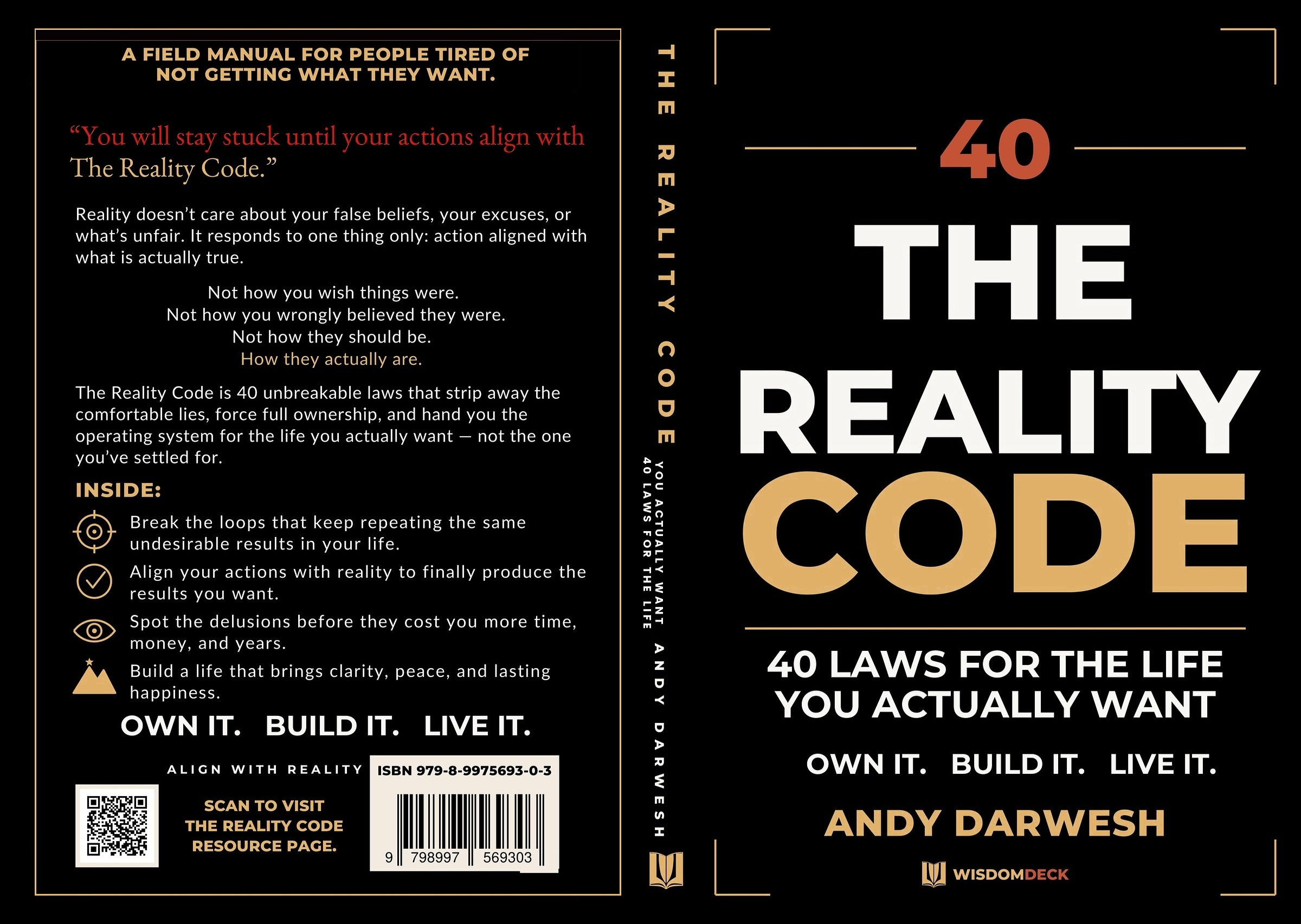 The Reality Code by Andy Darwesh — full wrap cover, spine, and back cover with barcode and QR code