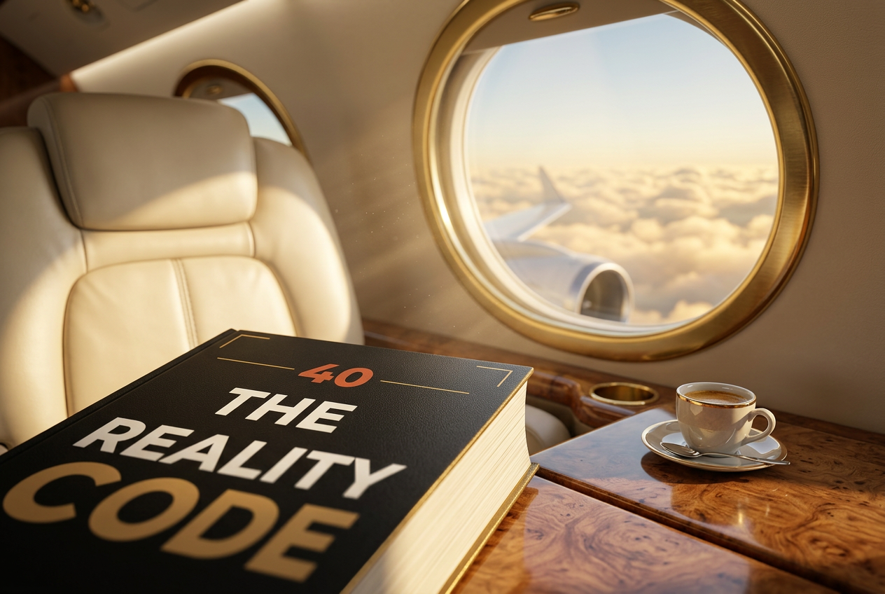 The Reality Code standing on a boardroom table with the New York skyline