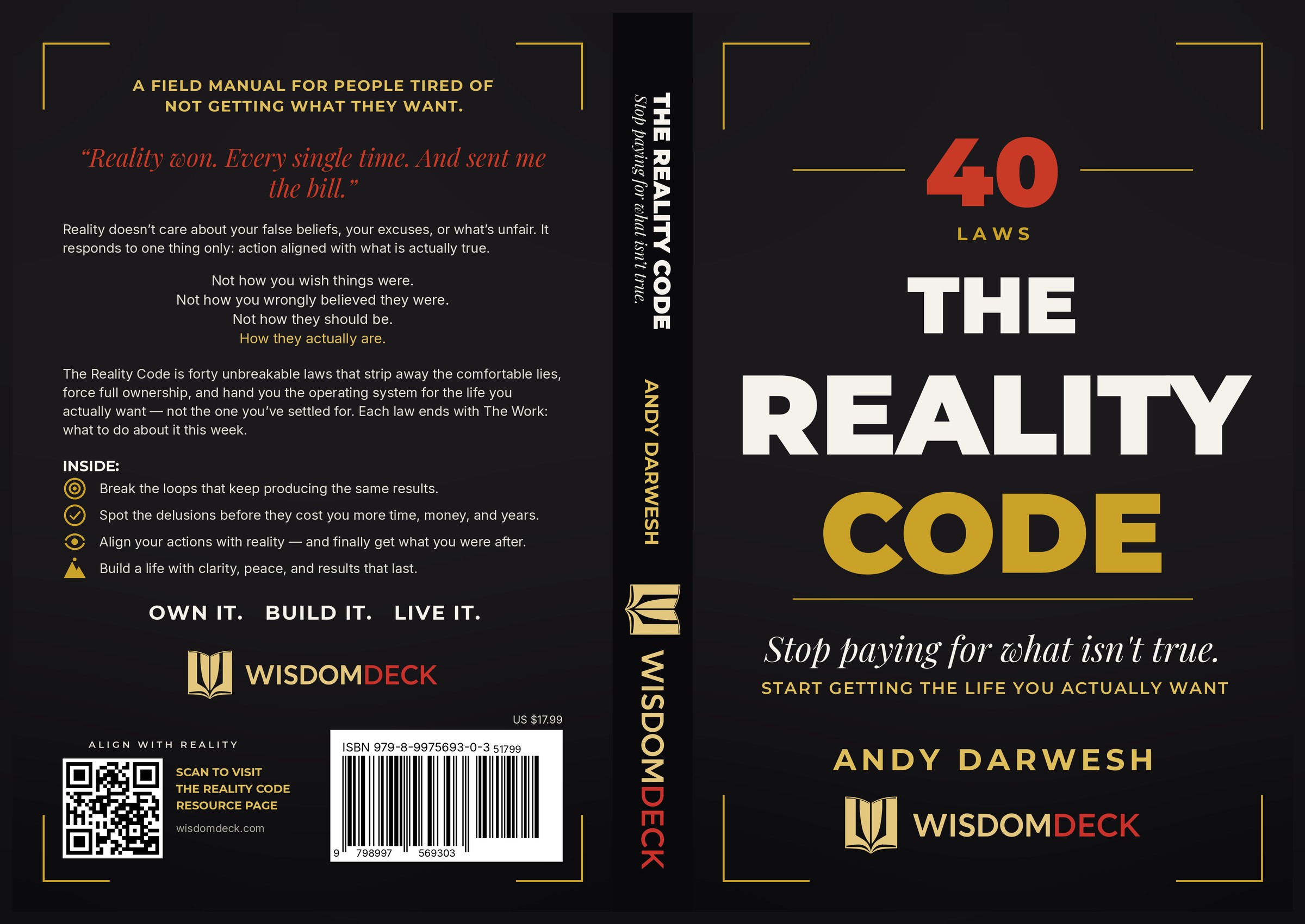 The Reality Code by Andy Darwesh — full cover, spine, and back cover with barcode and QR code