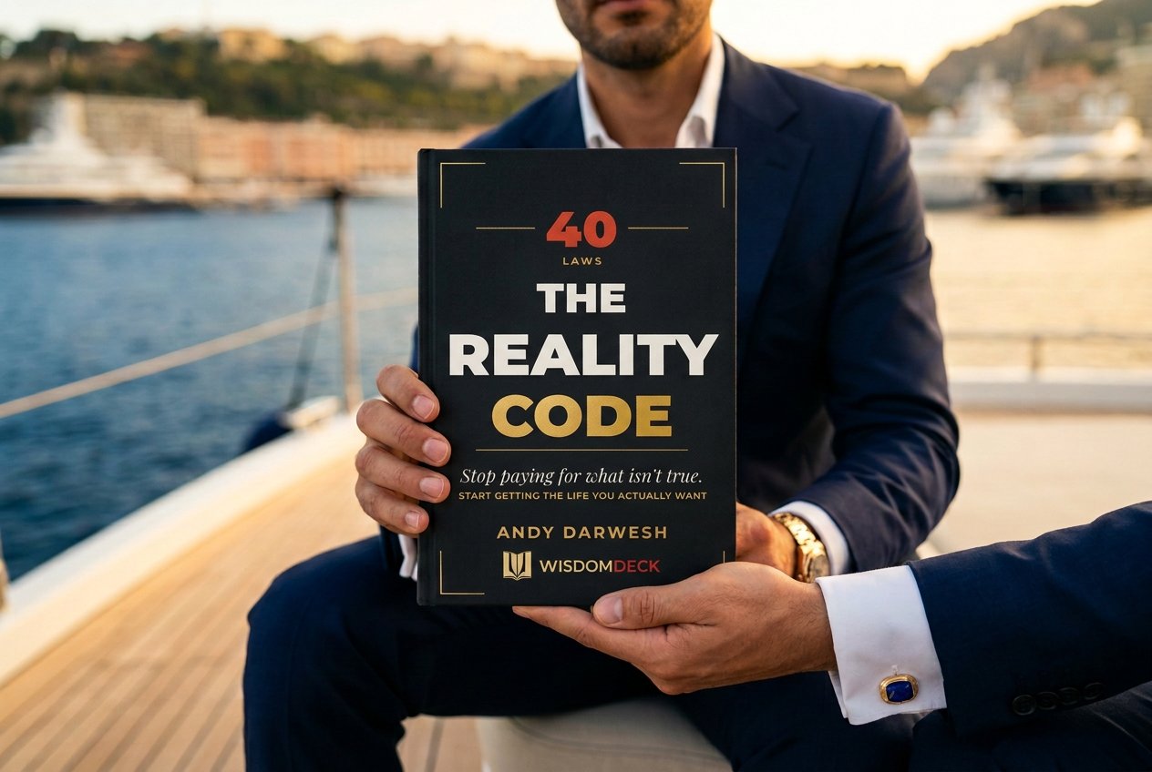 Holding The Reality Code on the deck of a yacht