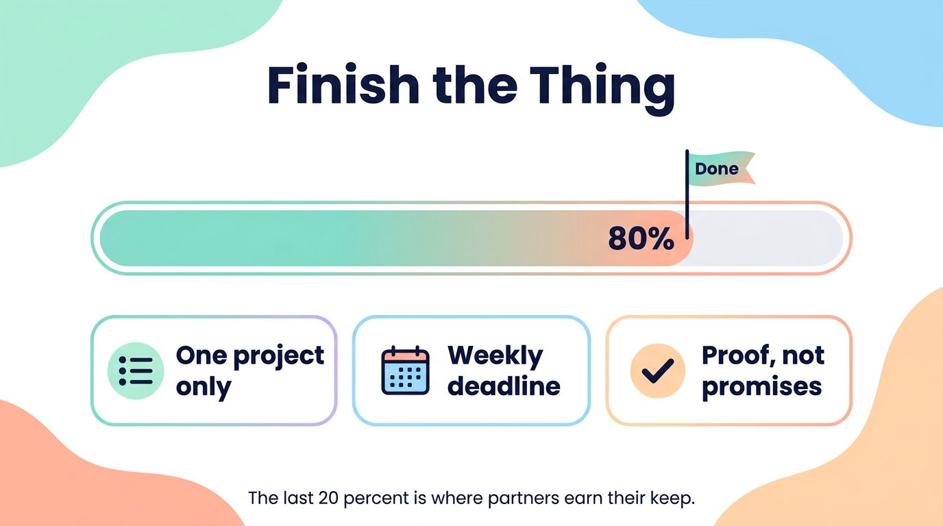 WisdomDeck accountability infographic: finishing what you start