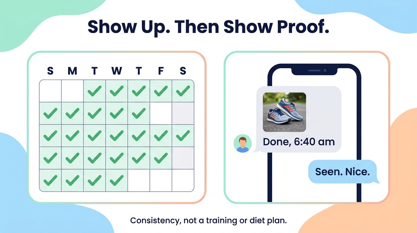 WisdomDeck accountability infographic: fitness consistency