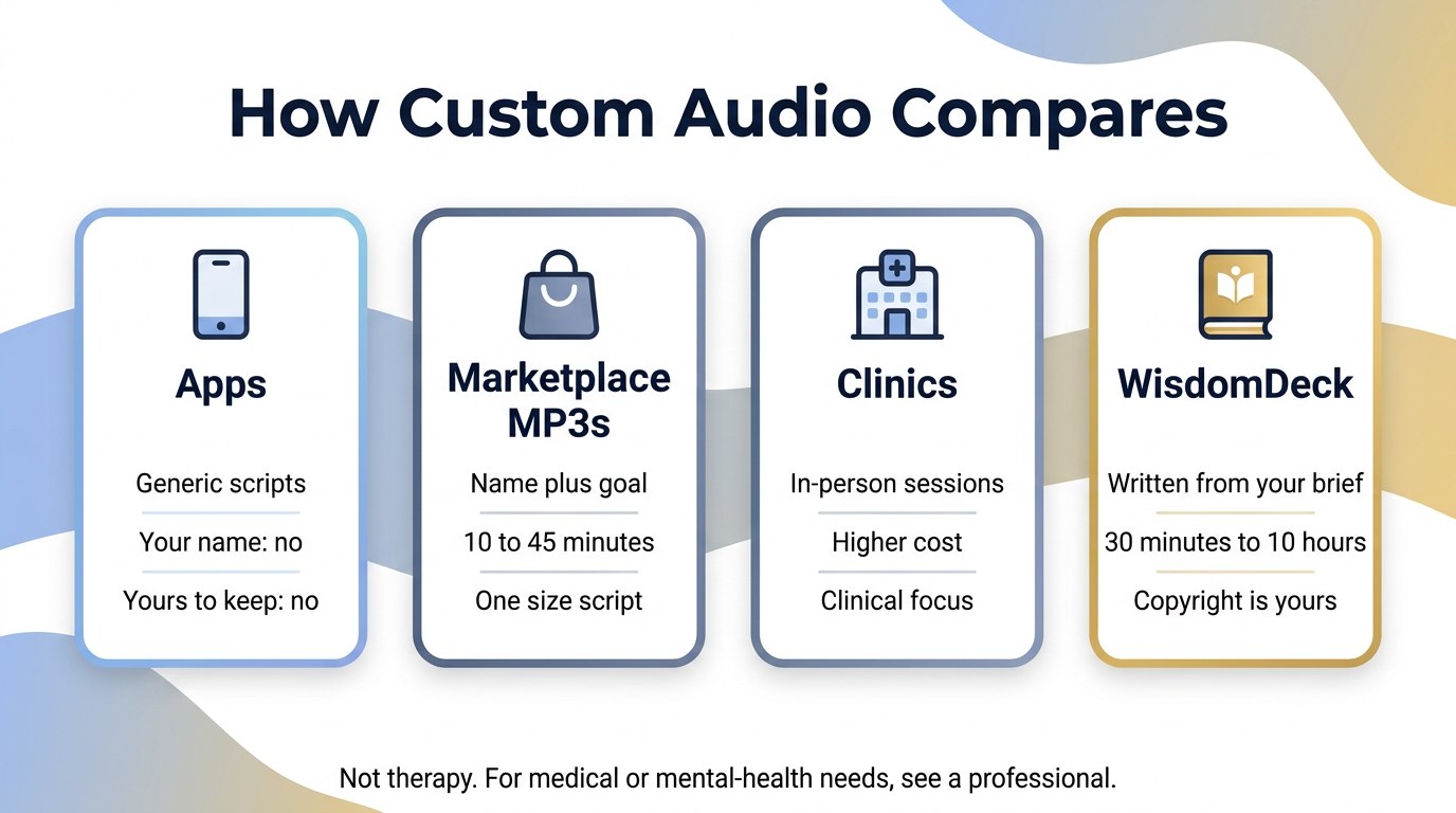 WisdomDeck custom audio infographic: compare