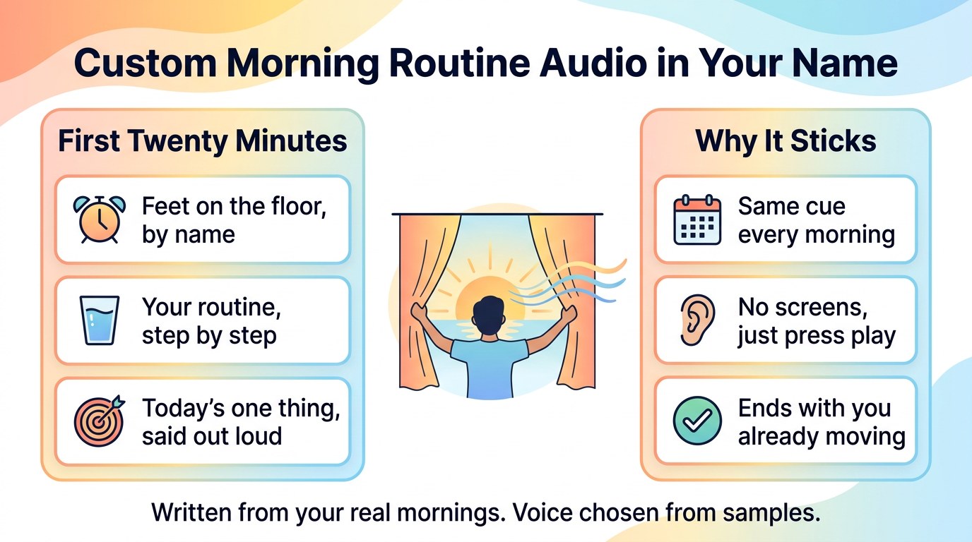 WisdomDeck custom audio infographic: morning routine