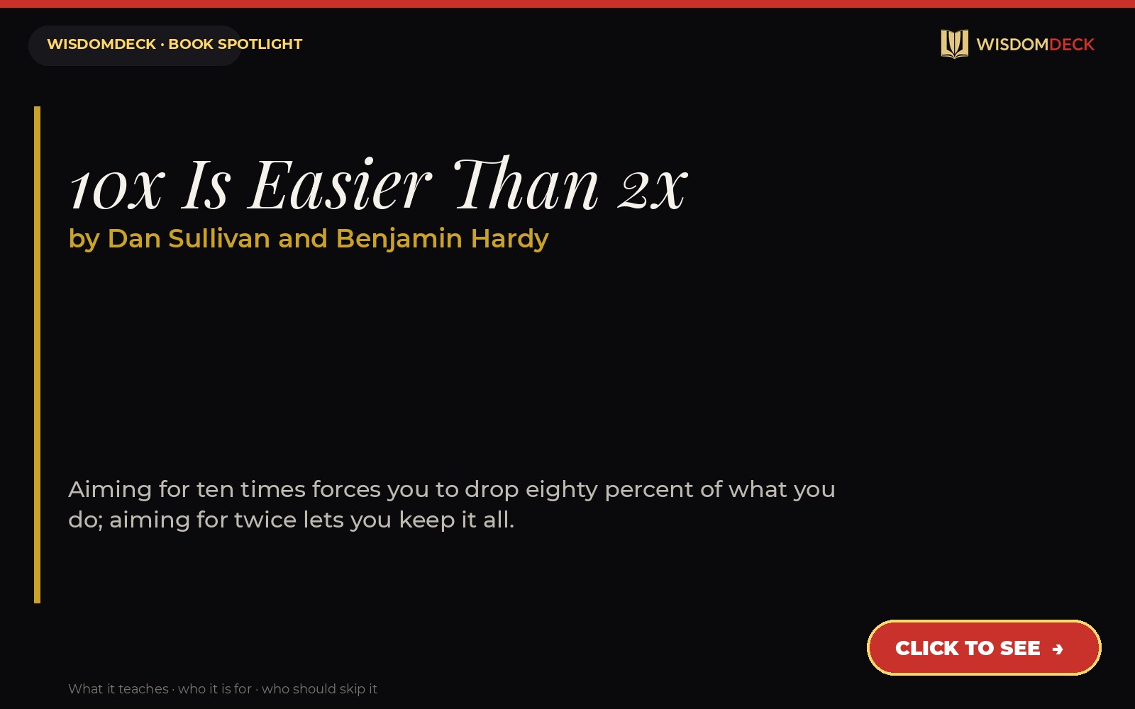 10x Is Easier Than 2x by Dan Sullivan and Benjamin Hardy — WisdomDeck book spotlight card