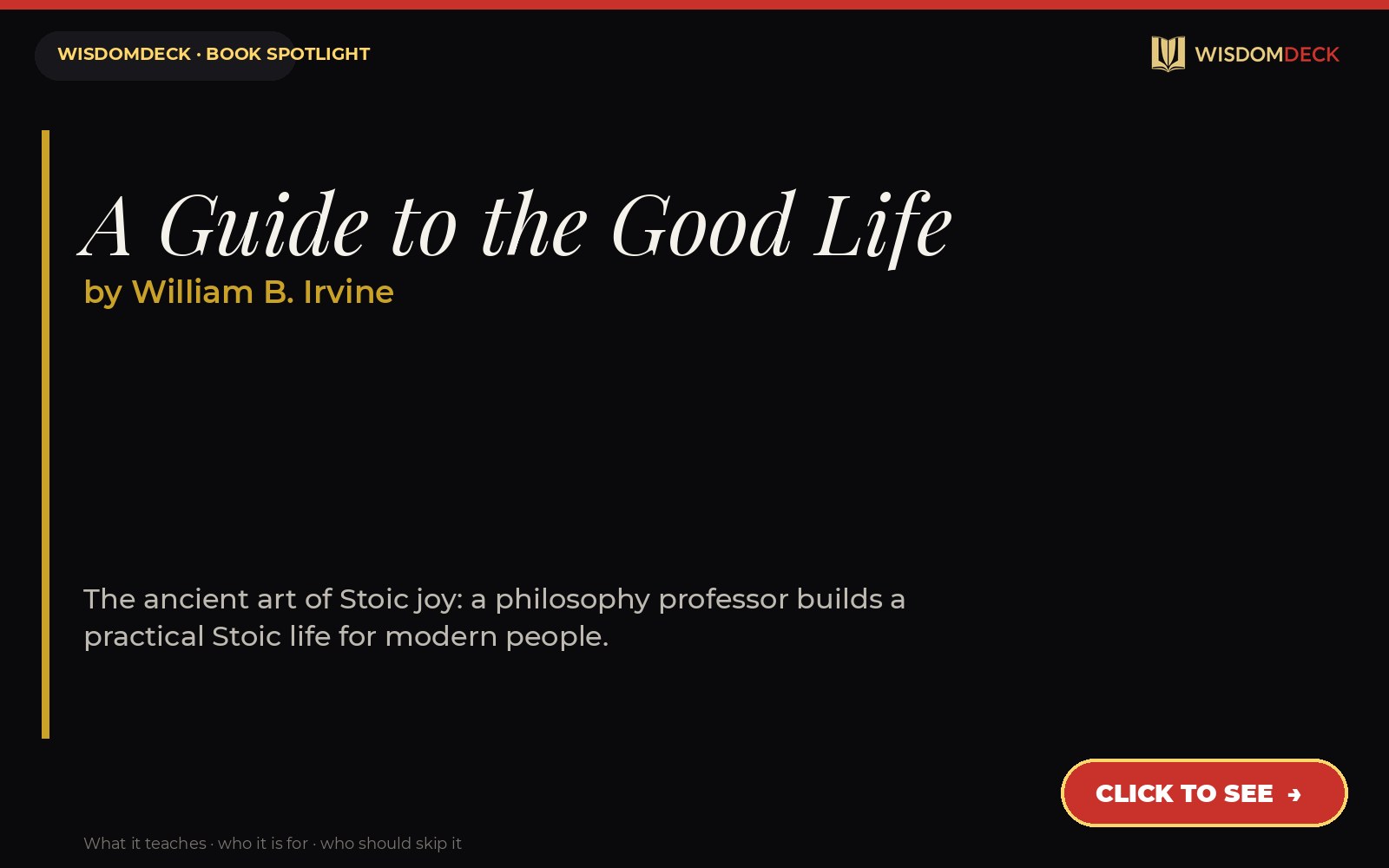 A Guide to the Good Life by William B. Irvine — WisdomDeck book spotlight card