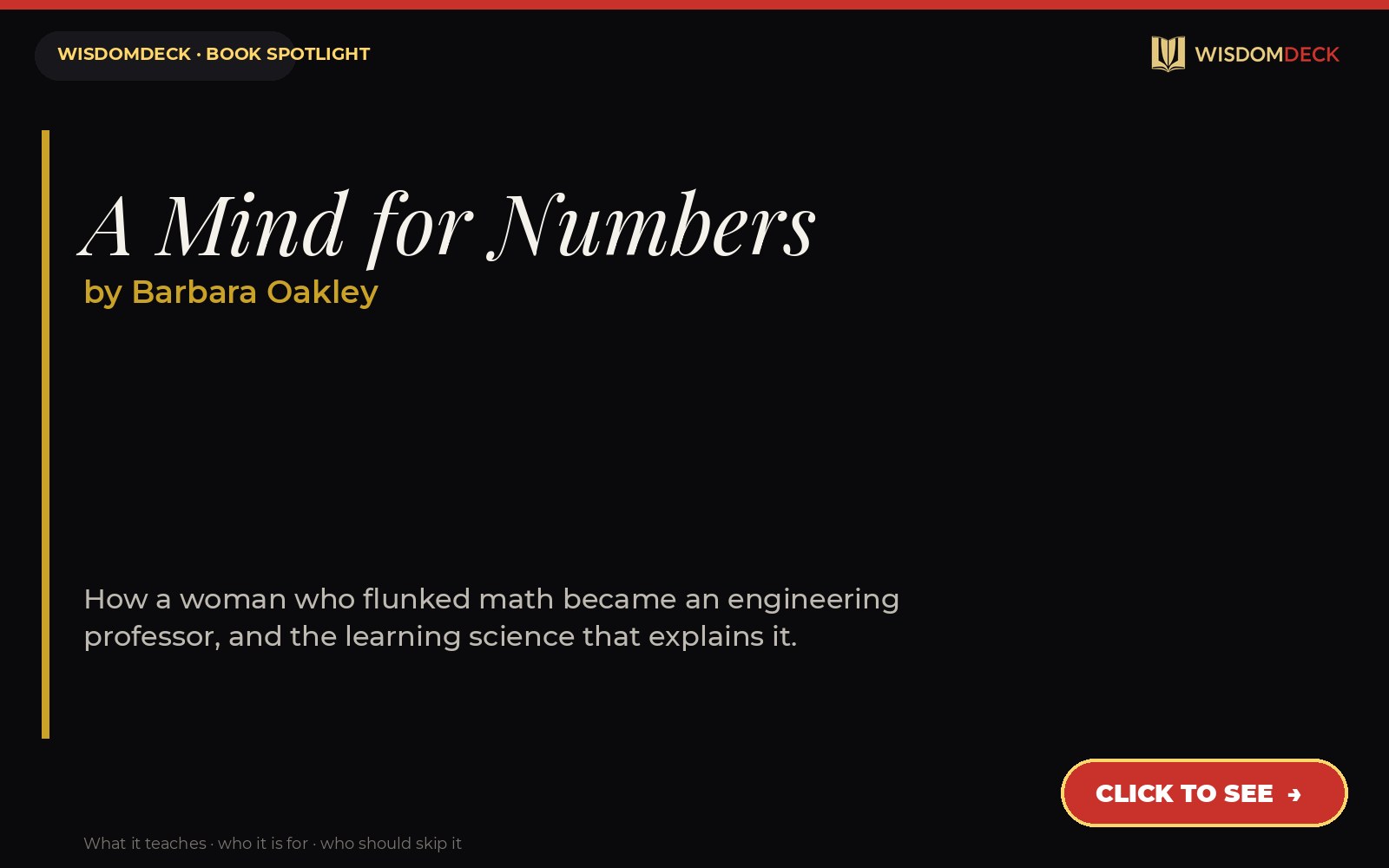 A Mind for Numbers by Barbara Oakley — WisdomDeck review