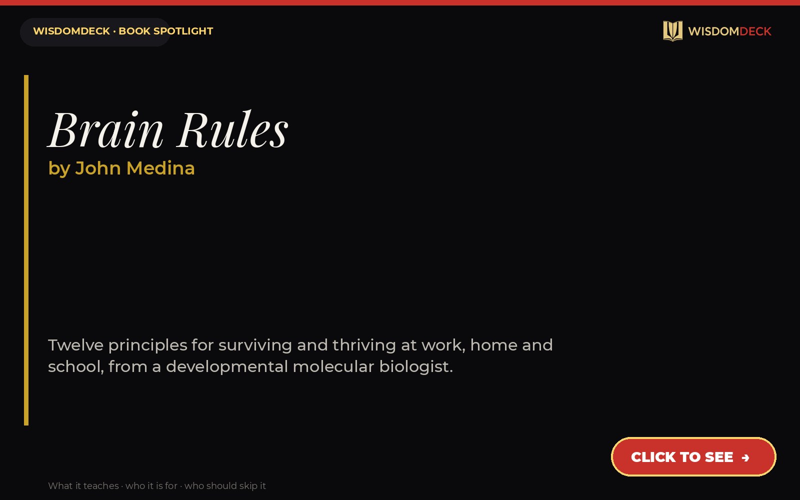 Brain Rules by John Medina — WisdomDeck book spotlight card
