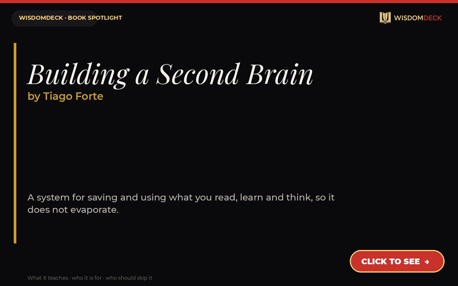 Building a Second Brain by Tiago Forte — WisdomDeck review