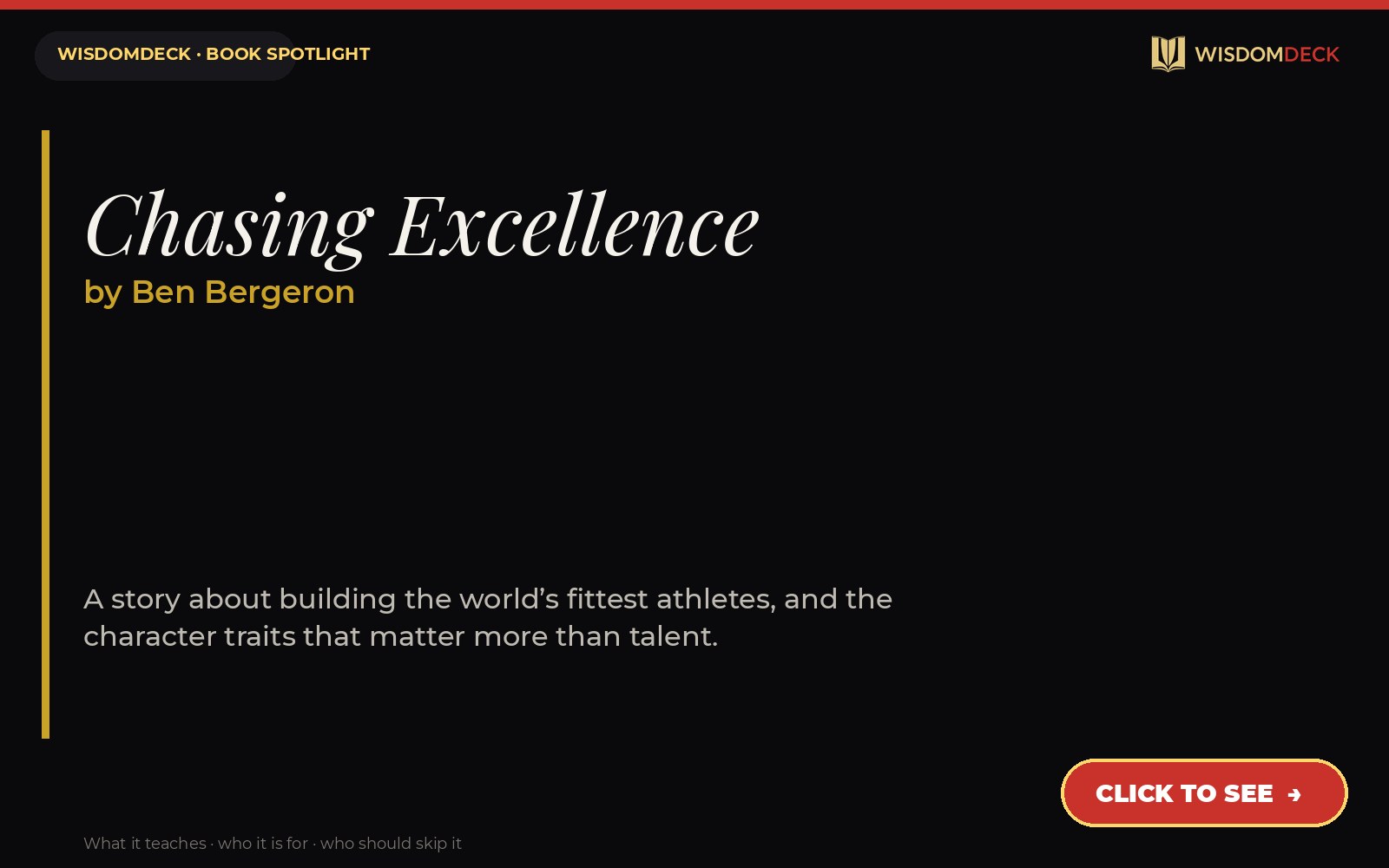 Chasing Excellence by Ben Bergeron — WisdomDeck book spotlight card