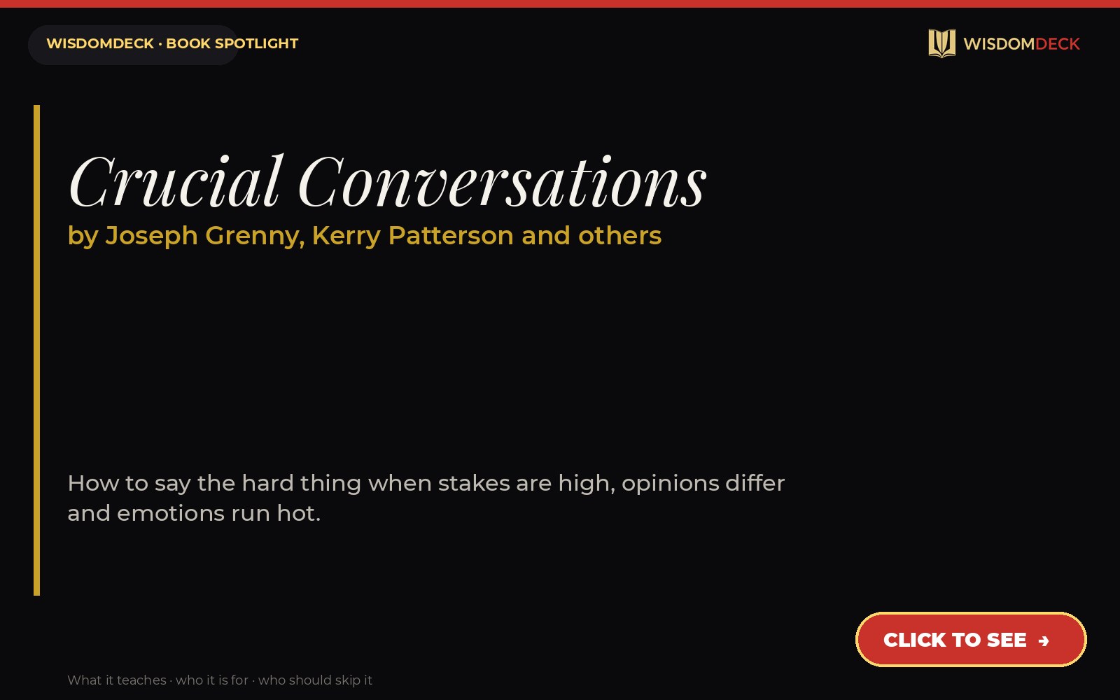 Crucial Conversations by Joseph Grenny, Kerry Patterson and others — WisdomDeck review