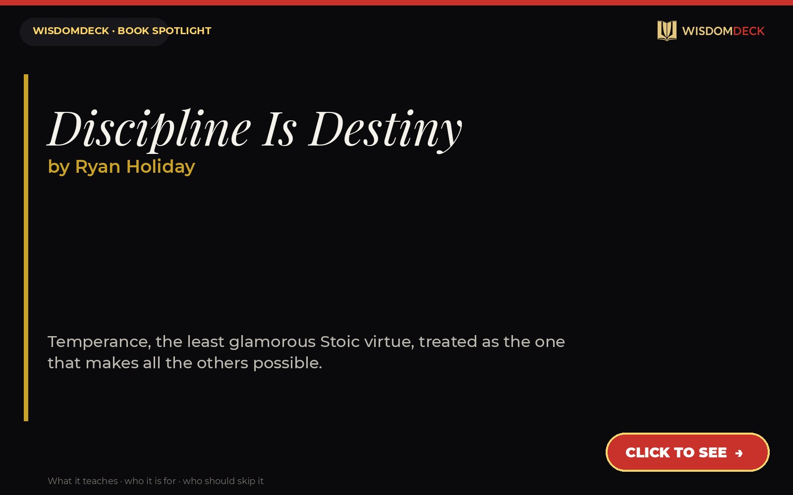 Discipline Is Destiny by Ryan Holiday — WisdomDeck review