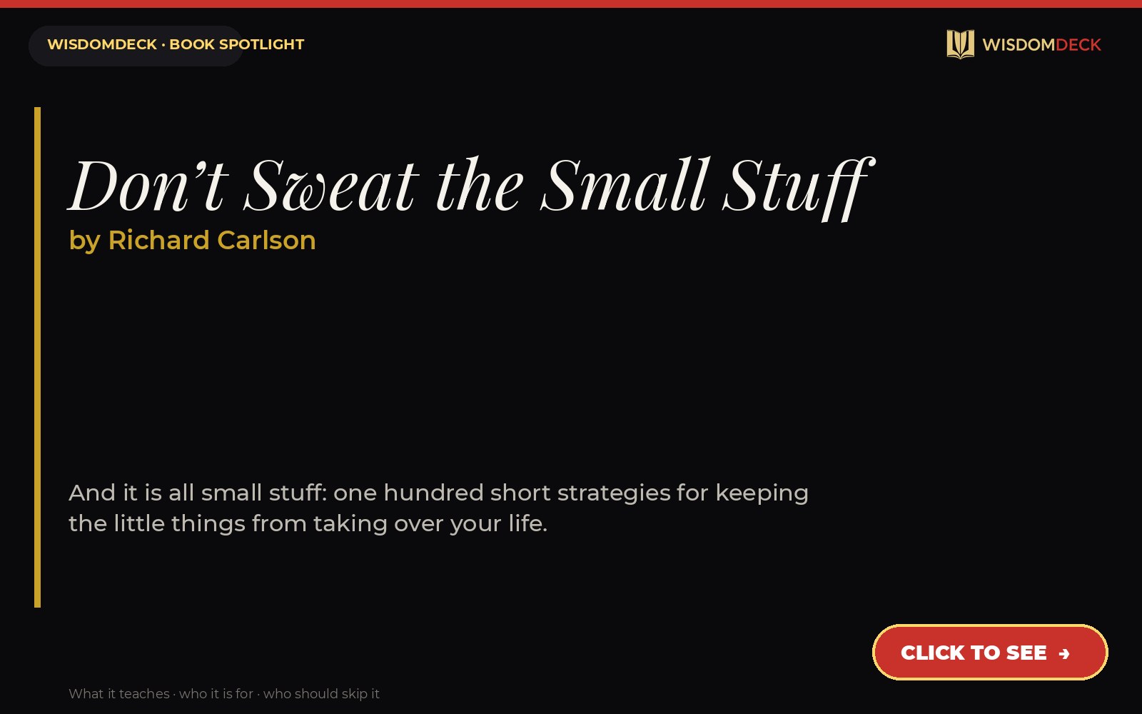 Don’t Sweat the Small Stuff by Richard Carlson — WisdomDeck book spotlight card