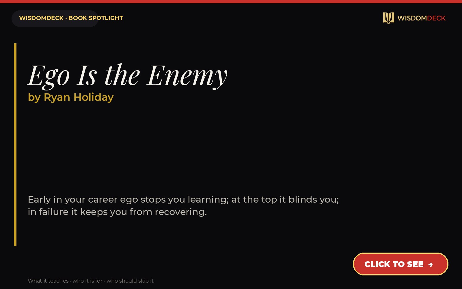 Ego Is the Enemy by Ryan Holiday — WisdomDeck review