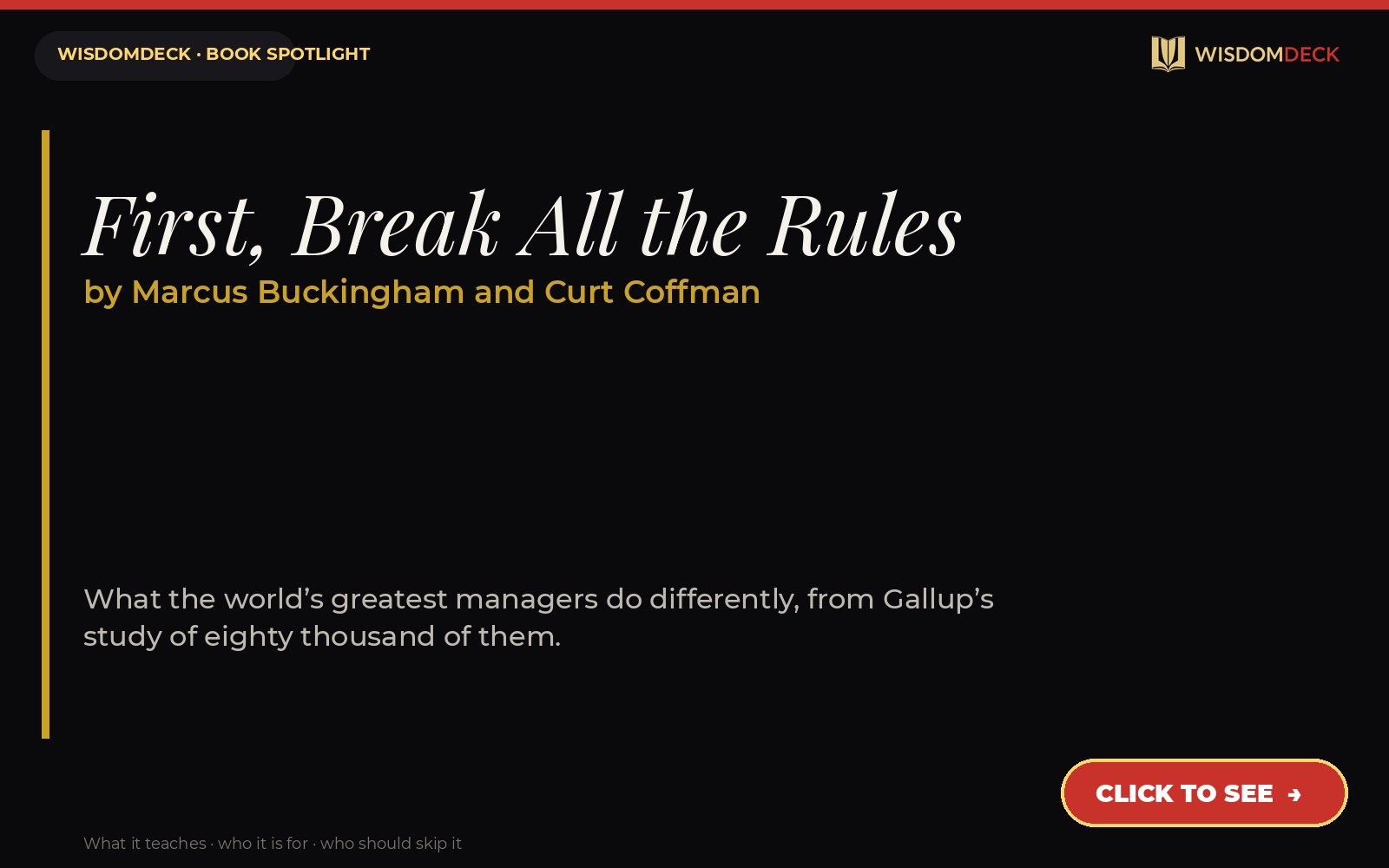 First, Break All the Rules by Marcus Buckingham and Curt Coffman — WisdomDeck review
