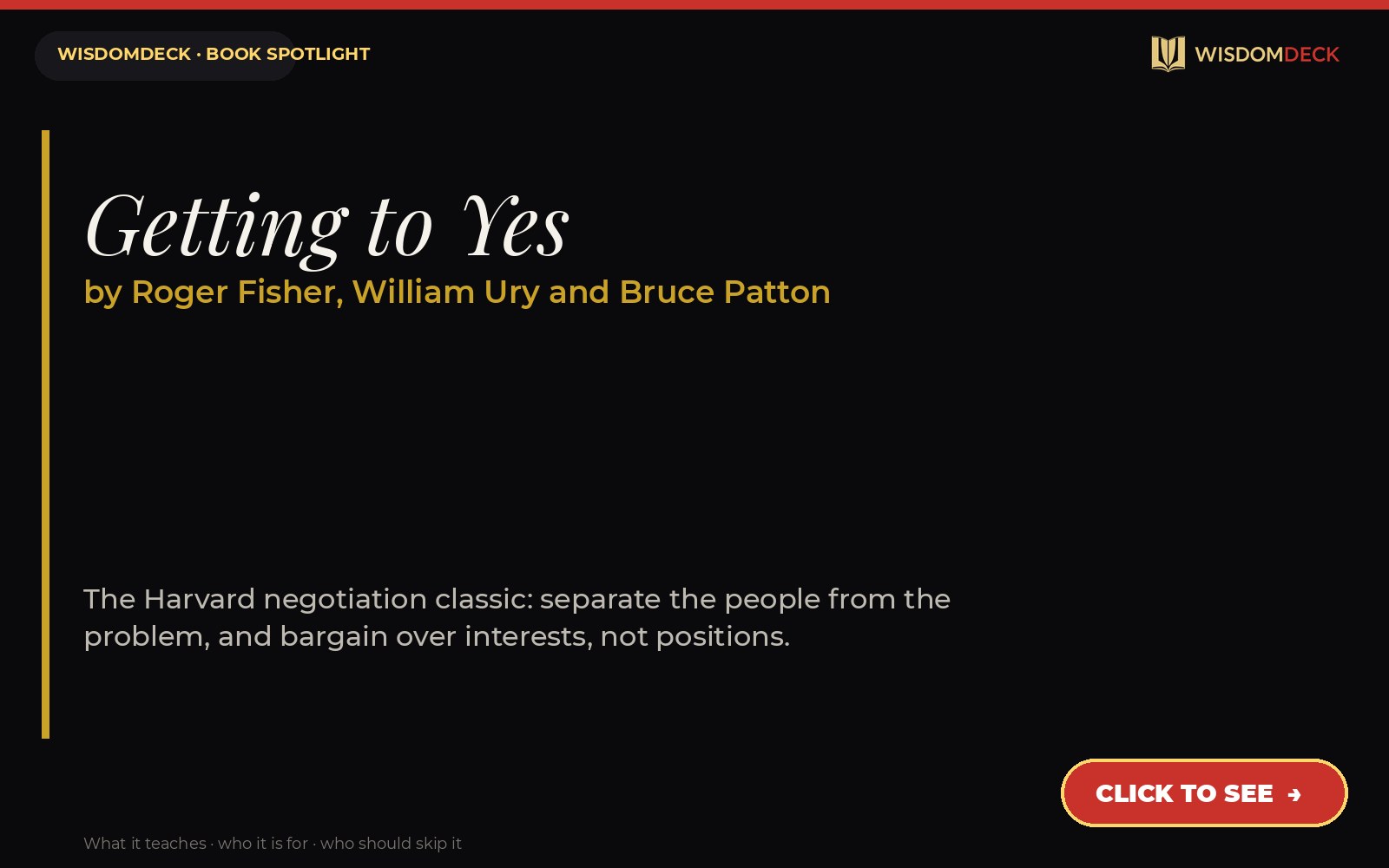 Getting to Yes by Roger Fisher, William Ury and Bruce Patton — WisdomDeck review