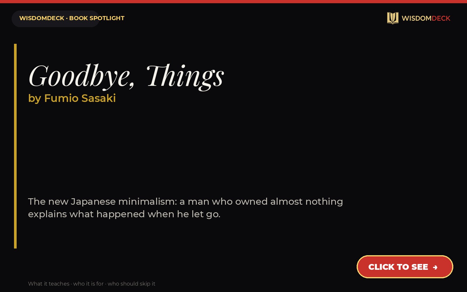 Goodbye, Things by Fumio Sasaki — WisdomDeck book spotlight card