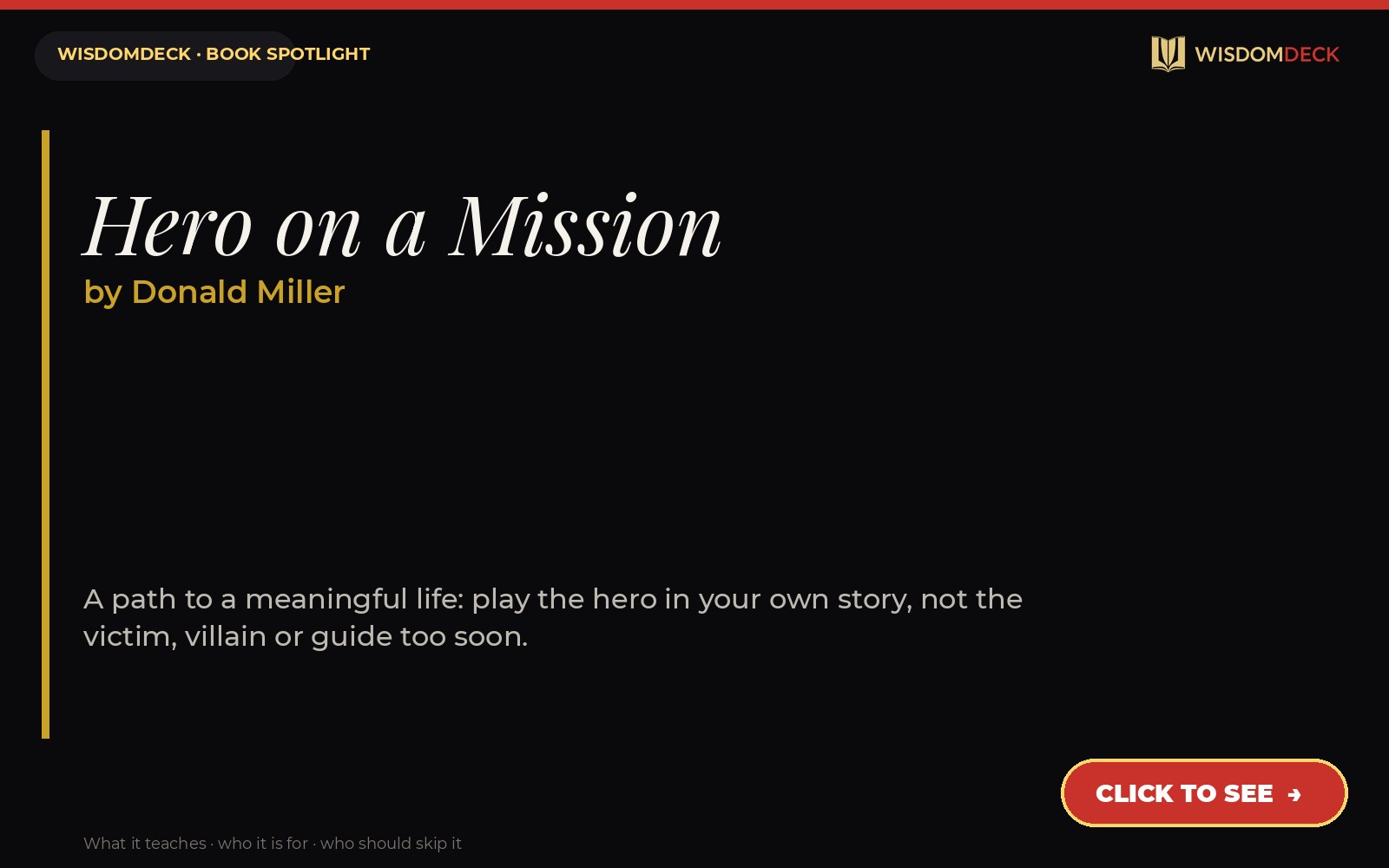 Hero on a Mission by Donald Miller — WisdomDeck book spotlight card
