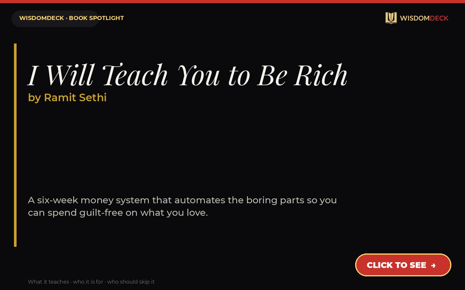 I Will Teach You to Be Rich by Ramit Sethi — WisdomDeck review