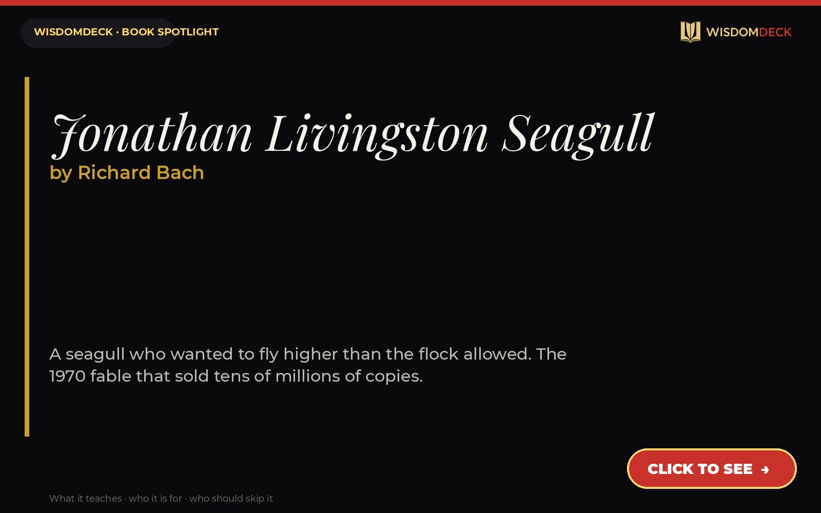 Jonathan Livingston Seagull by Richard Bach — WisdomDeck book spotlight card