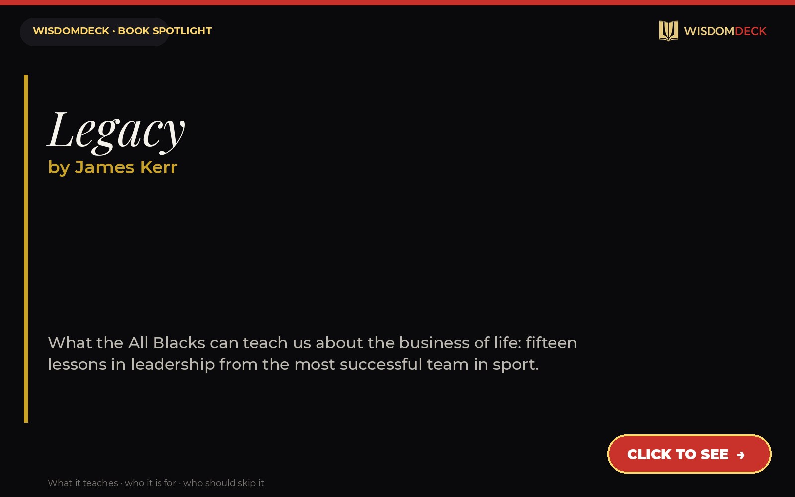 Legacy by James Kerr — WisdomDeck book spotlight card