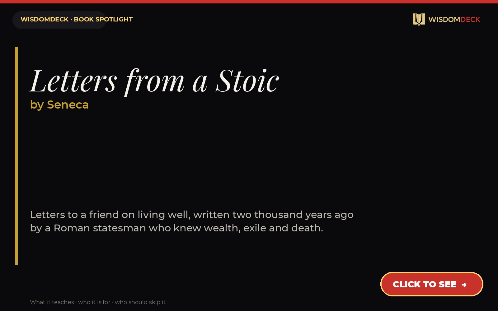 Letters from a Stoic by Seneca — WisdomDeck book spotlight card