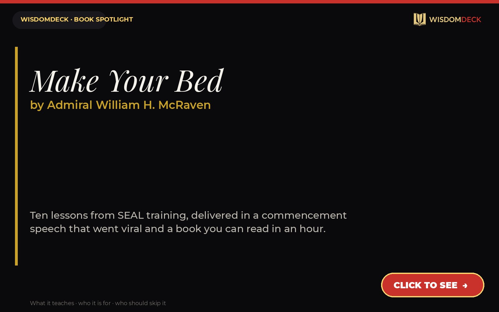 Make Your Bed by Admiral William H. McRaven — WisdomDeck review