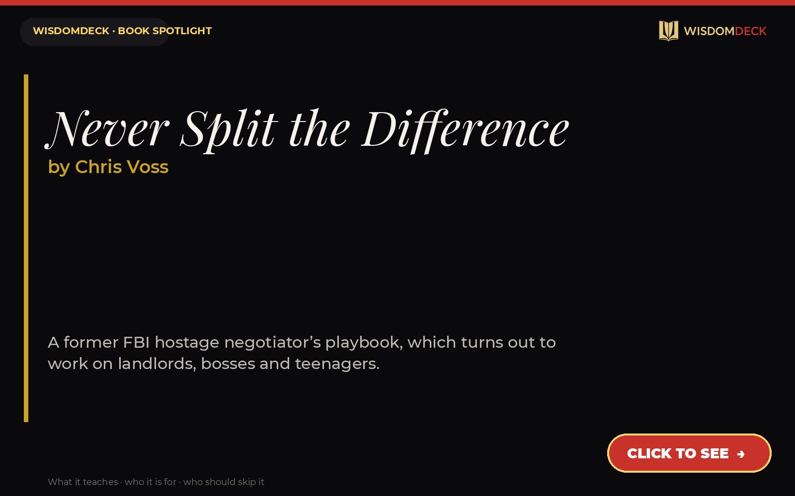Never Split the Difference by Chris Voss — WisdomDeck honest review