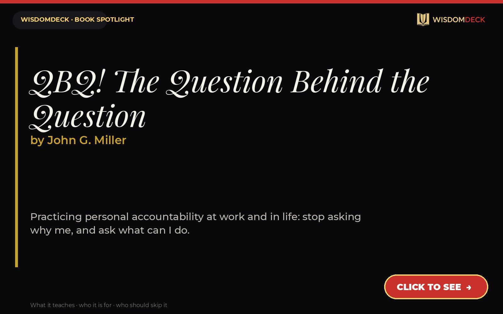 QBQ! The Question Behind the Question by John G. Miller — WisdomDeck book spotlight card