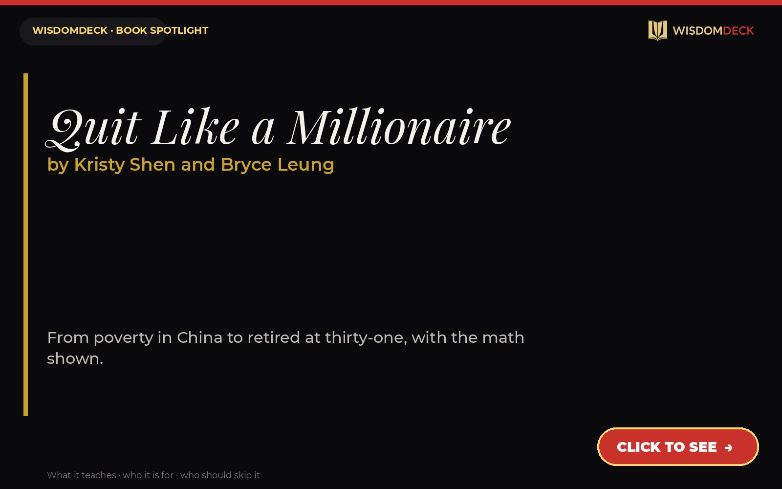Quit Like a Millionaire by Kristy Shen and Bryce Leung — WisdomDeck review