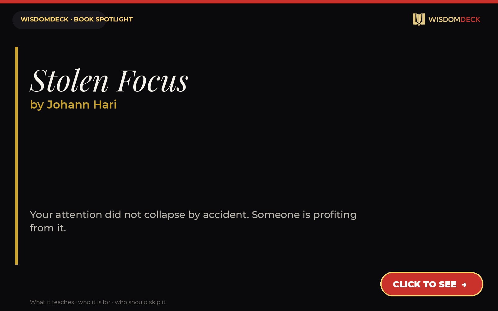 Stolen Focus by Johann Hari — WisdomDeck review