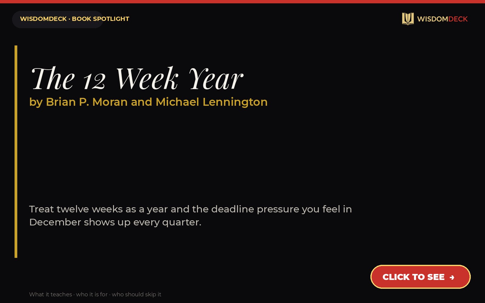 The 12 Week Year by Brian P. Moran and Michael Lennington — WisdomDeck review