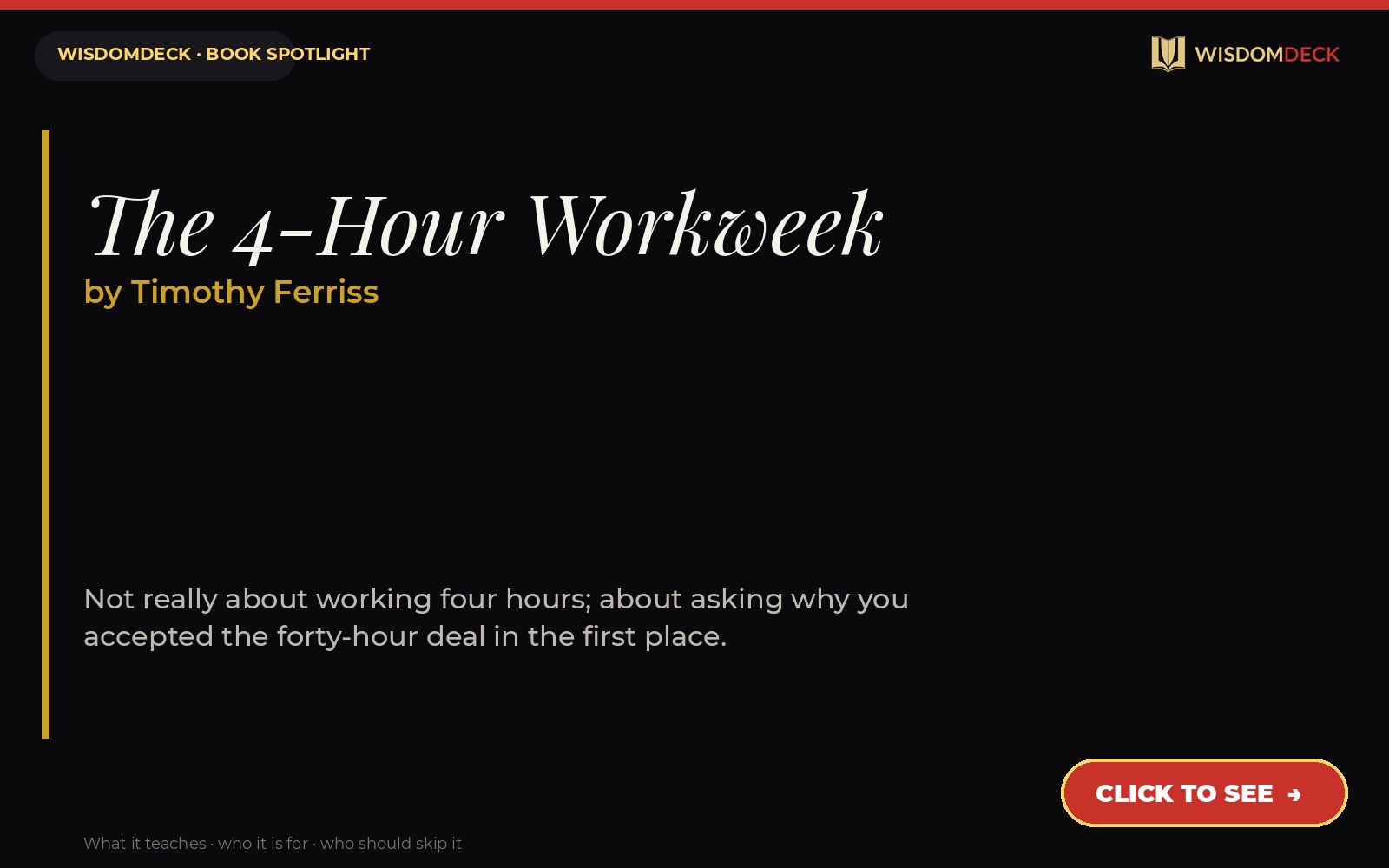 The 4-Hour Workweek by Timothy Ferriss — WisdomDeck review