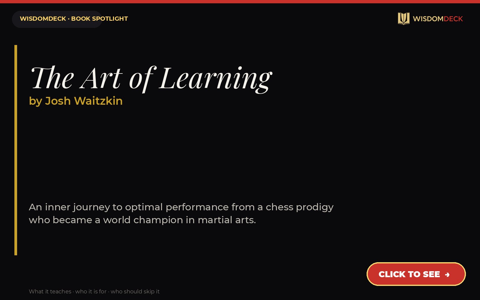 The Art of Learning by Josh Waitzkin — WisdomDeck book spotlight card