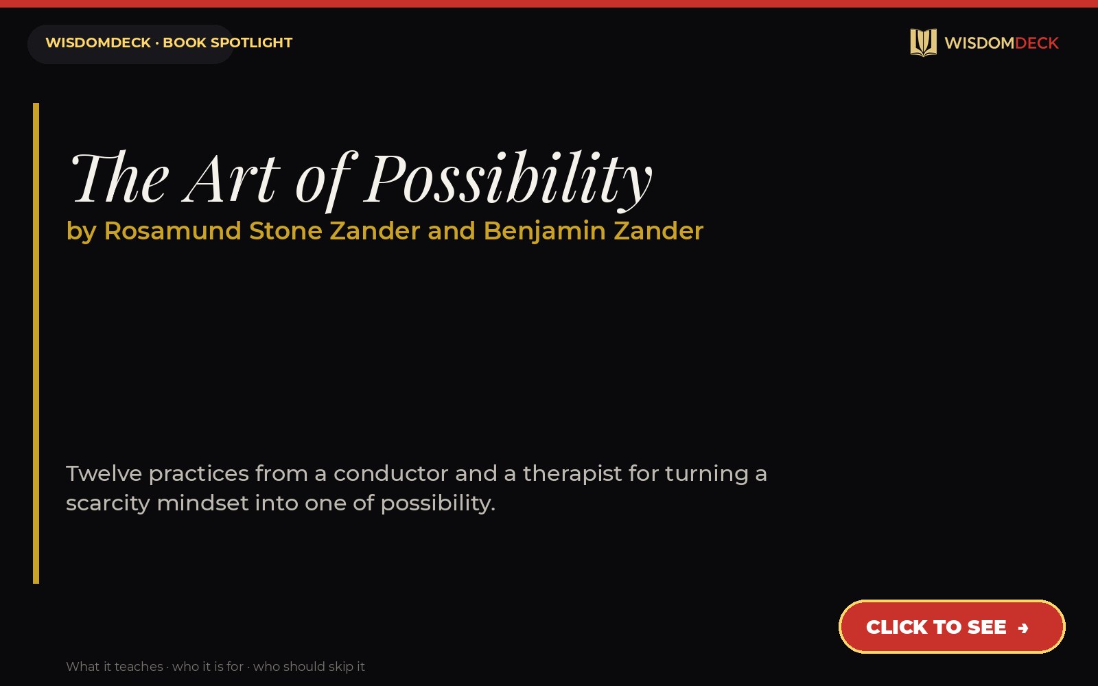 The Art of Possibility by Rosamund Stone Zander and Benjamin Zander — WisdomDeck review