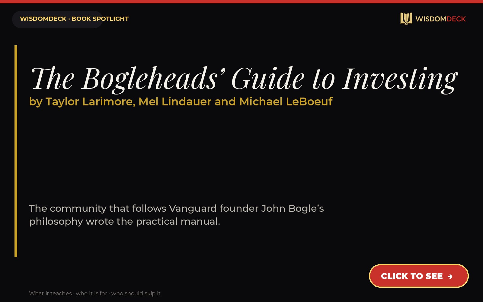 The Bogleheads’ Guide to Investing by Taylor Larimore, Mel Lindauer and Michael LeBoeuf — WisdomDeck review