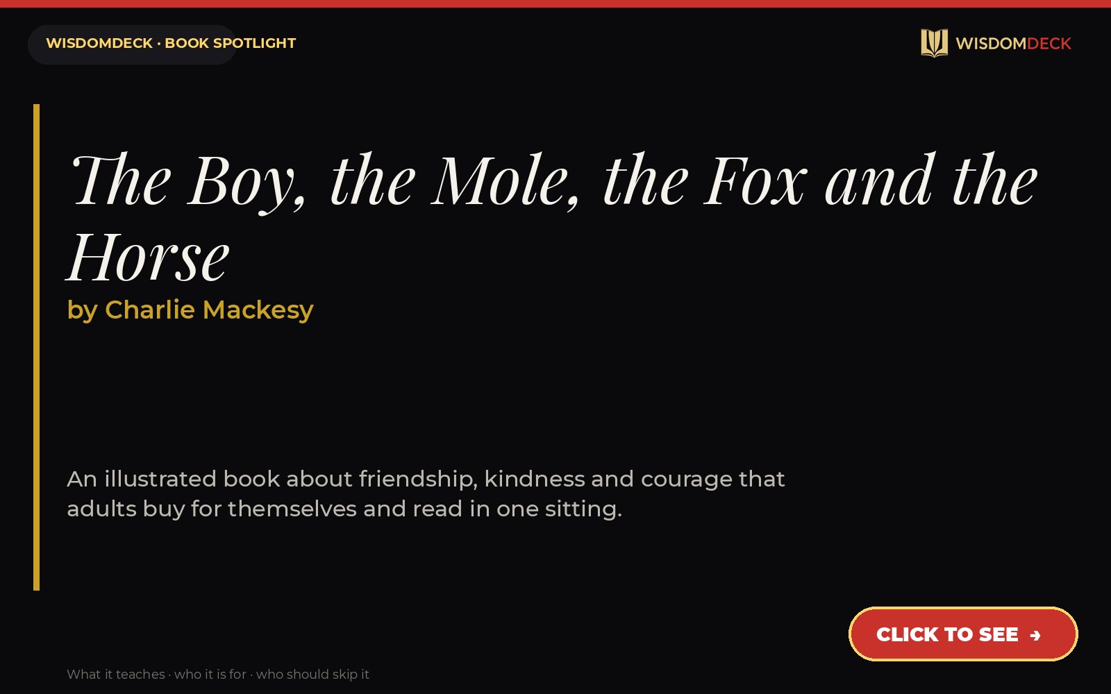 The Boy, the Mole, the Fox and the Horse by Charlie Mackesy — WisdomDeck book spotlight card