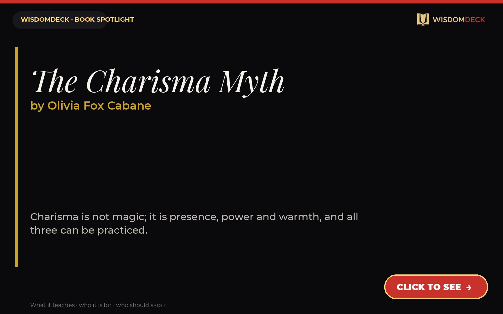 The Charisma Myth by Olivia Fox Cabane — WisdomDeck review