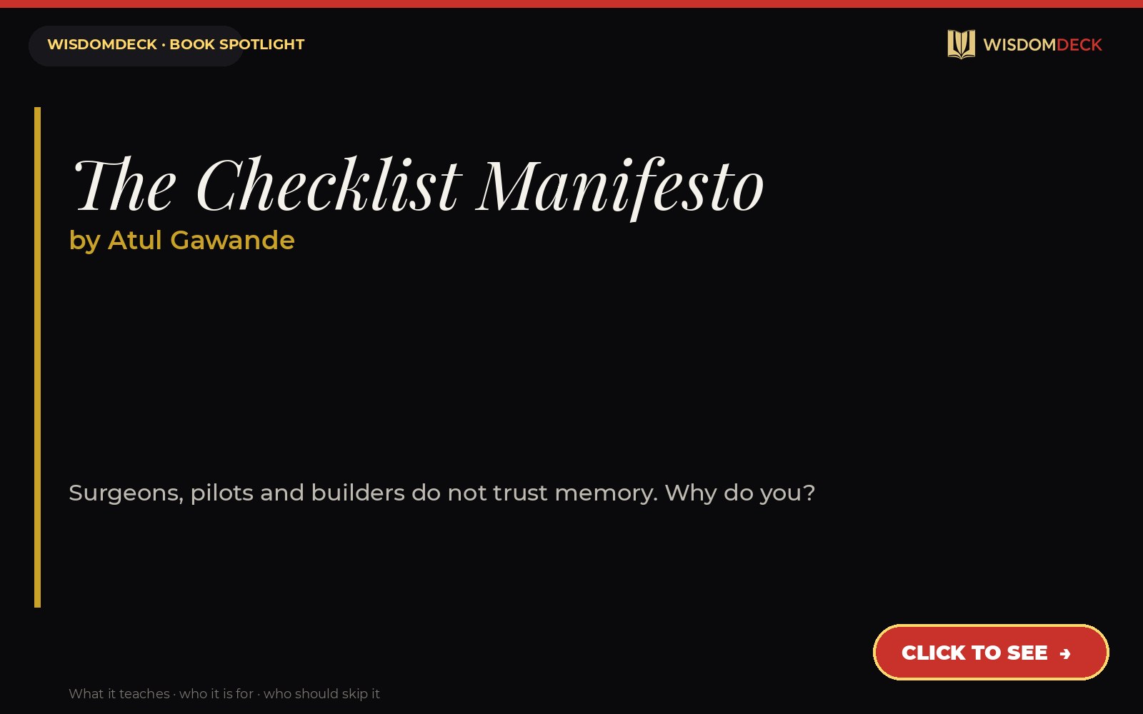 The Checklist Manifesto by Atul Gawande — WisdomDeck review