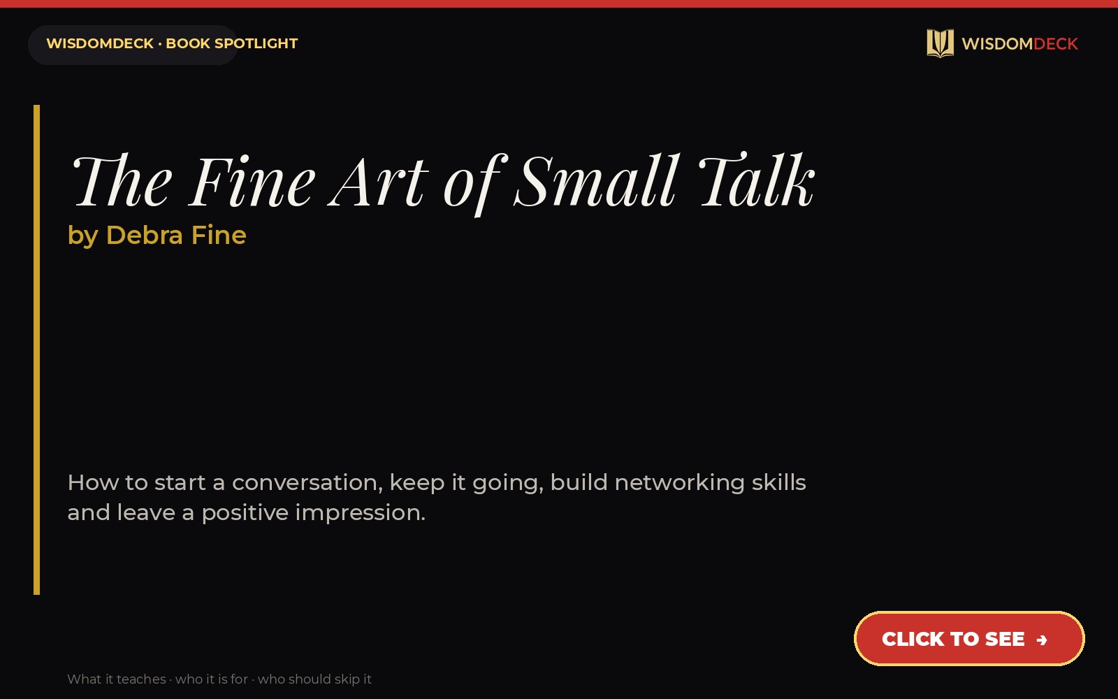 The Fine Art of Small Talk by Debra Fine — WisdomDeck book spotlight card
