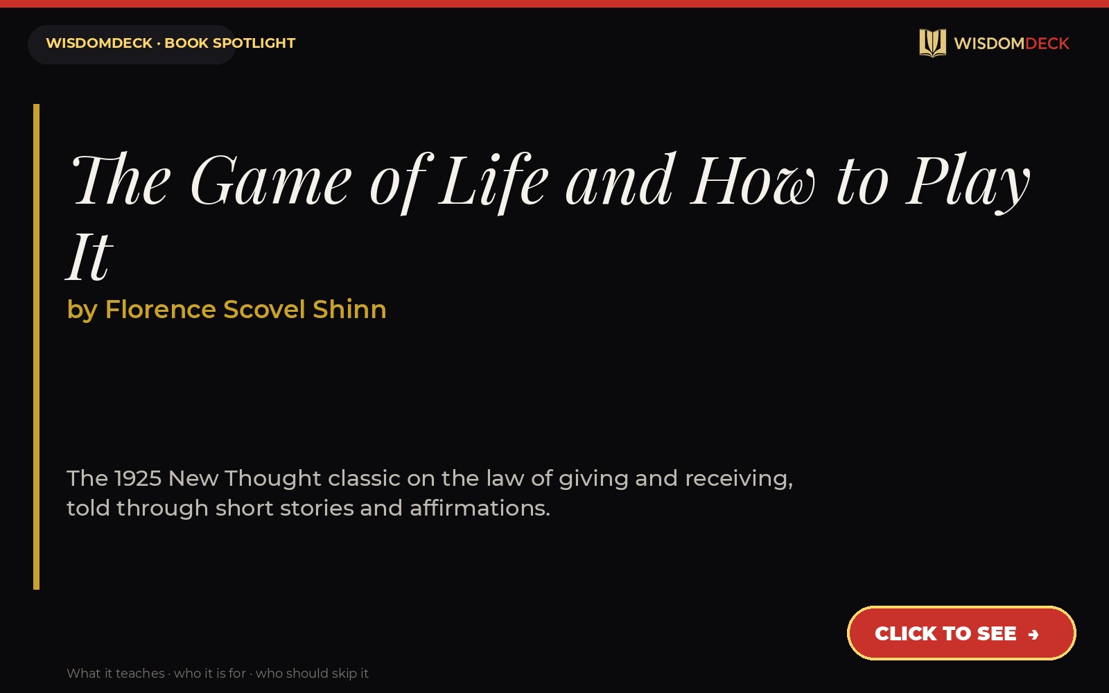 The Game of Life and How to Play It by Florence Scovel Shinn — WisdomDeck book spotlight card
