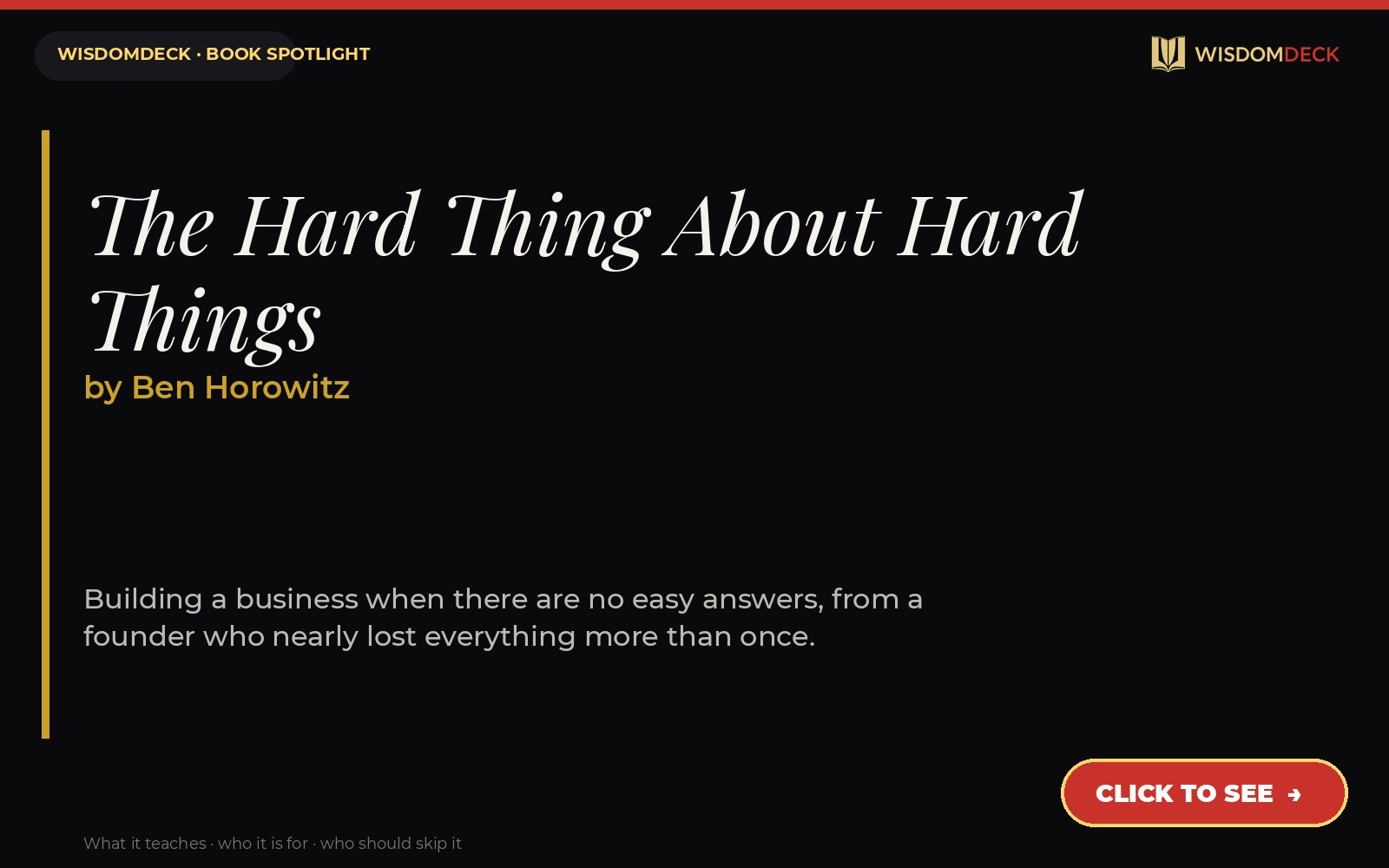 The Hard Thing About Hard Things by Ben Horowitz — WisdomDeck review