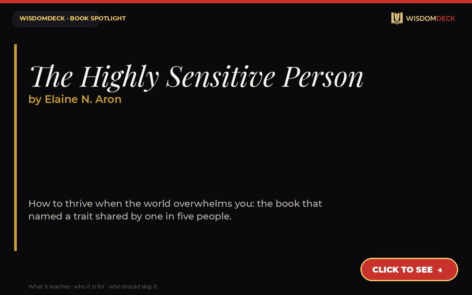 The Highly Sensitive Person by Elaine N. Aron — WisdomDeck book spotlight card