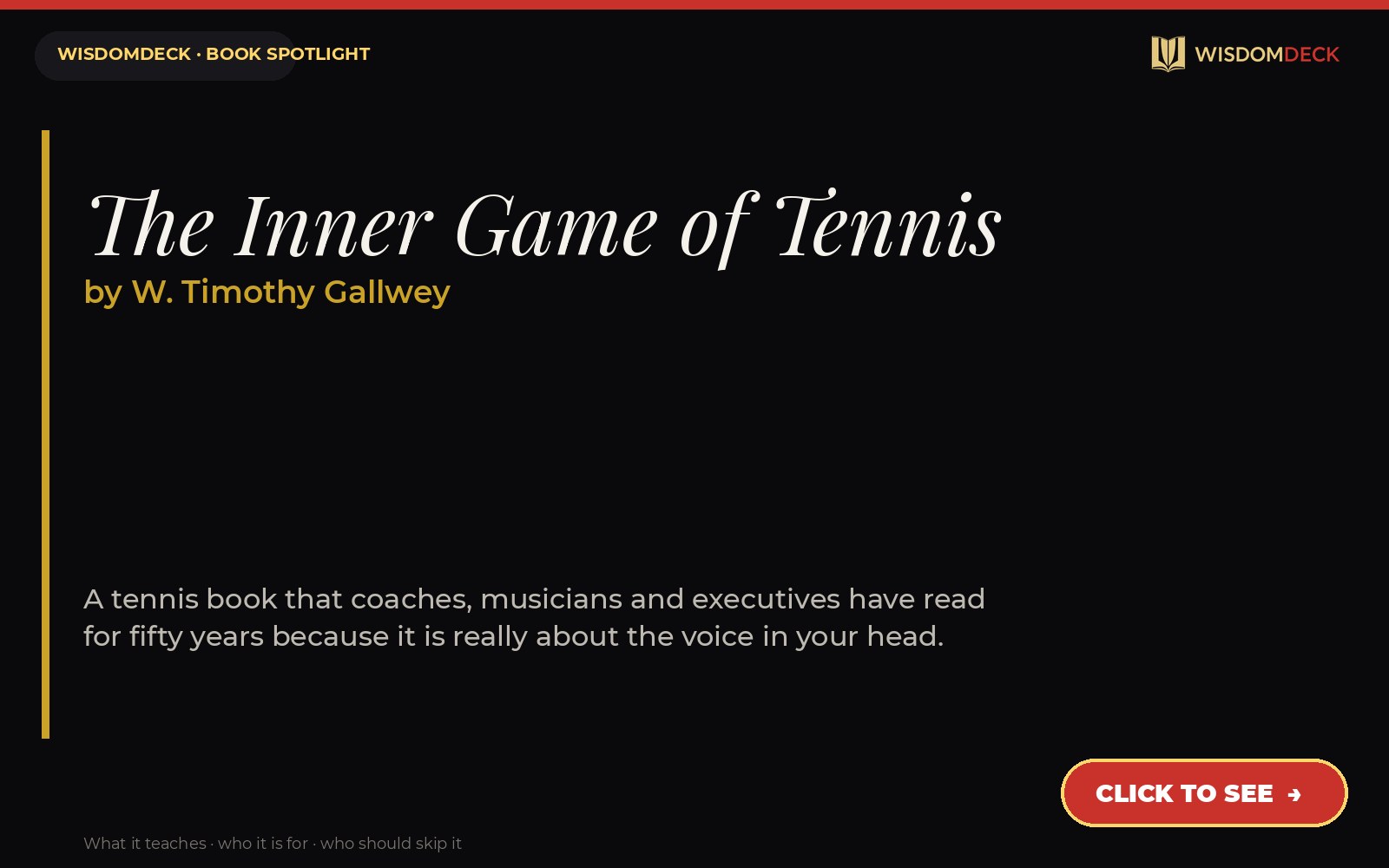The Inner Game of Tennis by W. Timothy Gallwey — WisdomDeck review