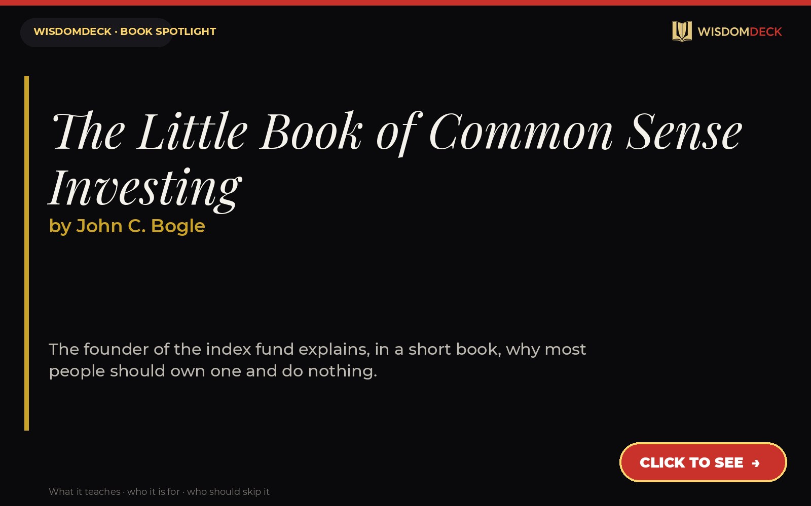 The Little Book of Common Sense Investing by John C. Bogle — WisdomDeck review