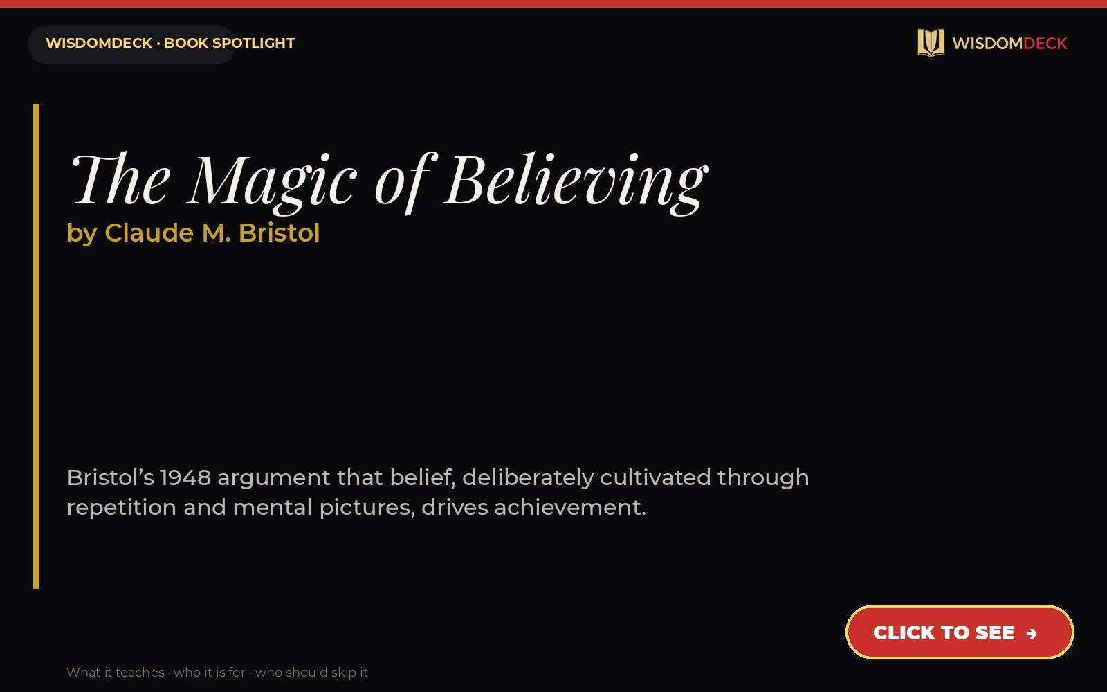 The Magic of Believing by Claude M. Bristol — WisdomDeck review