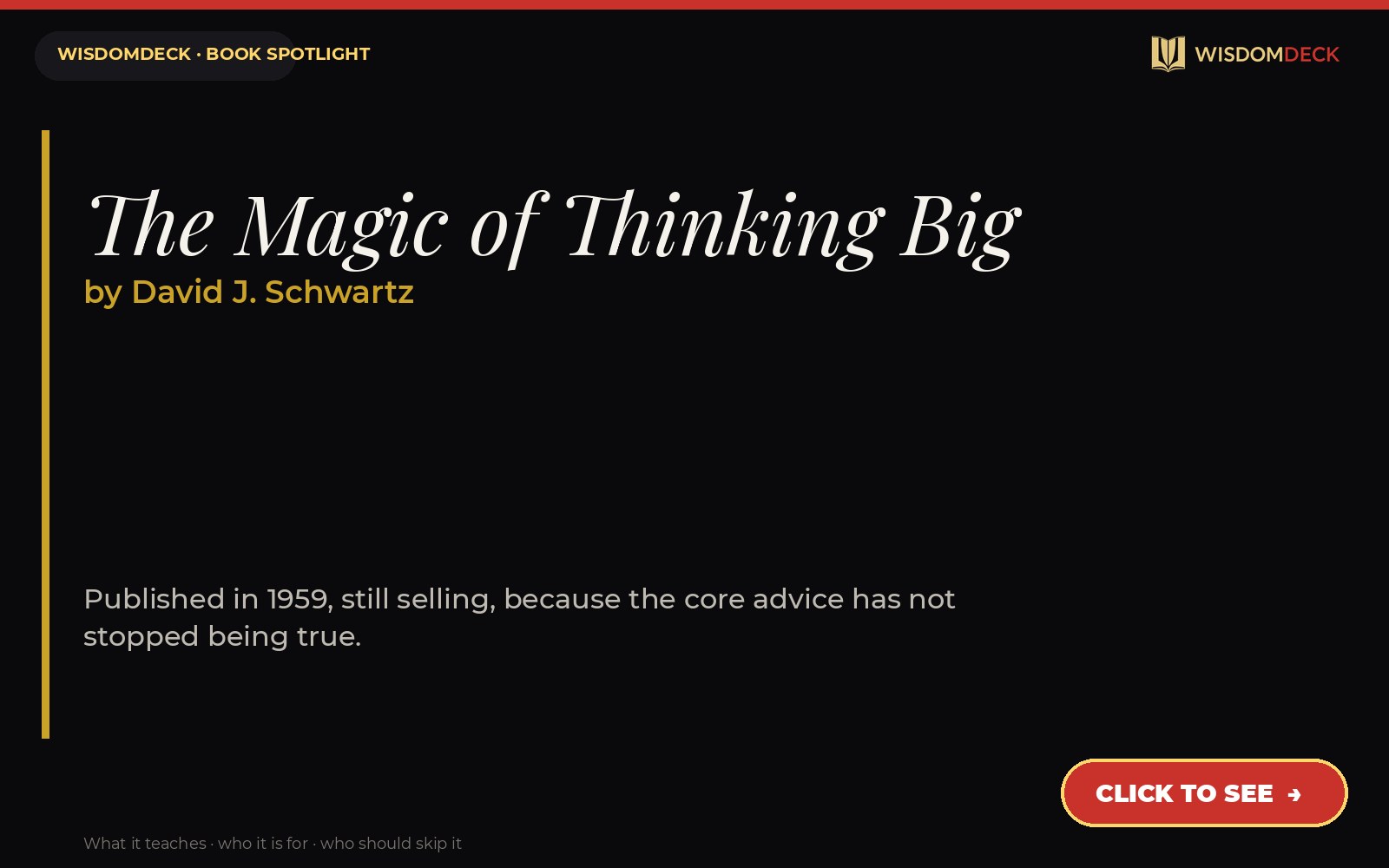 The Magic of Thinking Big by David J. Schwartz — WisdomDeck review