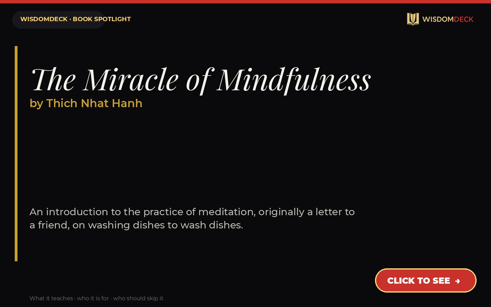 The Miracle of Mindfulness by Thich Nhat Hanh — WisdomDeck book spotlight card
