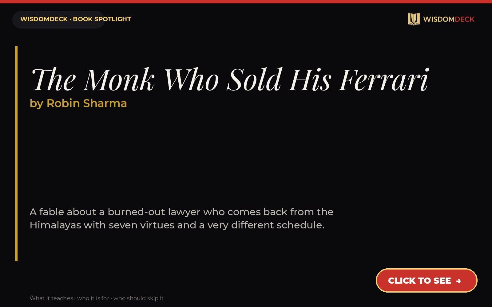 The Monk Who Sold His Ferrari by Robin Sharma — WisdomDeck review