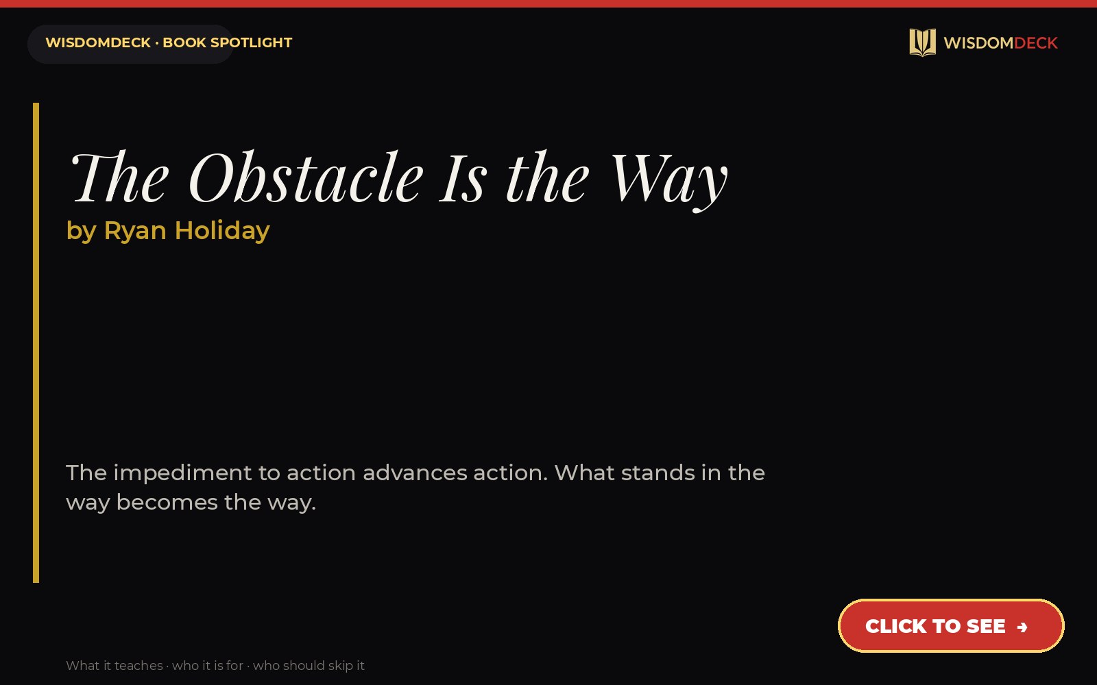 The Obstacle Is the Way by Ryan Holiday — WisdomDeck review